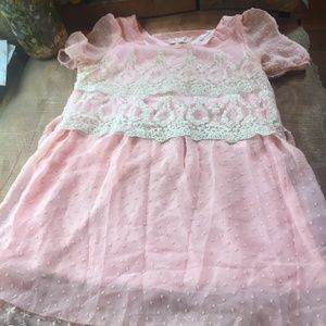 Blush Peach Pink Lace Popcorn Sheer Babydoll Dress